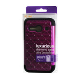 REIKO ALCATEL ONE TOUCH EVOLVE 2 HYBRID HEAVY DUTY JEWELRY DIAMOND CASE IN BLACK PURPLE