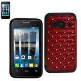 REIKO ALCATEL ONE TOUCH EVOLVE 2 HYBRID HEAVY DUTY JEWELRY DIAMOND CASE IN BLACK RED