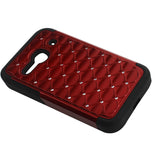 REIKO ALCATEL ONE TOUCH EVOLVE 2 HYBRID HEAVY DUTY JEWELRY DIAMOND CASE IN BLACK RED