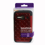 REIKO ALCATEL ONE TOUCH EVOLVE 2 HYBRID HEAVY DUTY JEWELRY DIAMOND CASE IN BLACK RED