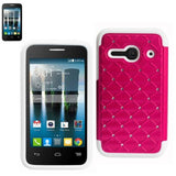 REIKO ALCATEL ONE TOUCH EVOLVE 2 HYBRID HEAVY DUTY JEWELRY DIAMOND CASE IN WHITE HOT PINK