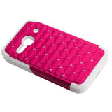 REIKO ALCATEL ONE TOUCH EVOLVE 2 HYBRID HEAVY DUTY JEWELRY DIAMOND CASE IN WHITE HOT PINK