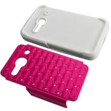 REIKO ALCATEL ONE TOUCH EVOLVE 2 HYBRID HEAVY DUTY JEWELRY DIAMOND CASE IN WHITE HOT PINK