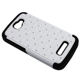 REIKO ALCATEL ONE TOUCH FIERCE 2 HYBRID HEAVY DUTY JEWELRY DIAMOND CASE IN BLACK WHITE