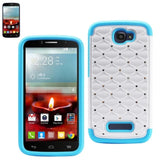 REIKO ALCATEL ONE TOUCH FIERCE 2 HYBRID HEAVY DUTY JEWELRY DIAMOND CASE IN BLUE WHITE