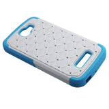 REIKO ALCATEL ONE TOUCH FIERCE 2 HYBRID HEAVY DUTY JEWELRY DIAMOND CASE IN BLUE WHITE