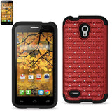 REIKO ALCATEL ONE TOUCH CONQUEST HYBRID HEAVY DUTY JEWELRY DIAMOND CASE IN BLACK RED
