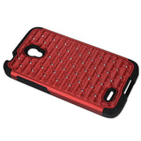 REIKO ALCATEL ONE TOUCH CONQUEST HYBRID HEAVY DUTY JEWELRY DIAMOND CASE IN BLACK RED