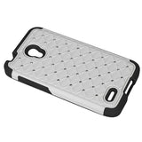 REIKO ALCATEL ONE TOUCH CONQUEST HYBRID HEAVY DUTY JEWELRY DIAMOND CASE IN BLACK WHITE