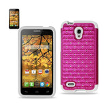 REIKO ALCATEL ONE TOUCH CONQUEST HYBRID HEAVY DUTY JEWELRY DIAMOND CASE IN WHITE HOT PINK