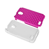 REIKO ALCATEL ONE TOUCH CONQUEST HYBRID HEAVY DUTY JEWELRY DIAMOND CASE IN WHITE HOT PINK