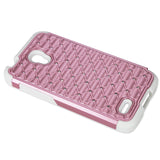 REIKO ALCATEL ONE TOUCH CONQUEST HYBRID HEAVY DUTY JEWELRY DIAMOND CASE IN WHITE PINK