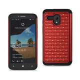 REIKO ALCATEL ONE TOUCH FIERCE XL HYBRID HEAVY DUTY JEWELRY DIAMOND CASE IN BLACK RED
