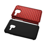 REIKO ALCATEL ONE TOUCH FIERCE XL HYBRID HEAVY DUTY JEWELRY DIAMOND CASE IN BLACK RED