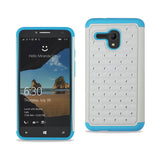 REIKO ALCATEL ONE TOUCH FIERCE XL HYBRID HEAVY DUTY JEWELRY DIAMOND CASE IN BLUE WHITE