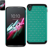 REIKO ALCATEL ONETOUCH IDOL 3 5.5 HYBRID HEAVY DUTY JEWELRY DIAMOND CASE IN BLACK GREEN