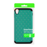 REIKO ALCATEL ONETOUCH IDOL 3 5.5 HYBRID HEAVY DUTY JEWELRY DIAMOND CASE IN BLACK GREEN