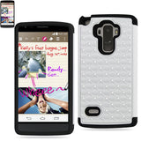 REIKO LG G STYLO HYBRID HEAVY DUTY JEWELRY DIAMOND CASE IN BLACK WHITE
