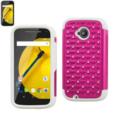 REIKO MOTOROLA MOTO E (2015) HYBRID HEAVY DUTY JEWELRY DIAMOND CASE IN WHITE HOT PINK