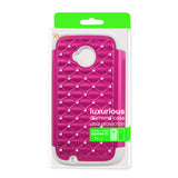 REIKO MOTOROLA MOTO E (2015) HYBRID HEAVY DUTY JEWELRY DIAMOND CASE IN WHITE HOT PINK