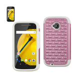 REIKO MOTOROLA MOTO E (2015) HYBRID HEAVY DUTY JEWELRY DIAMOND CASE IN WHITE PINK
