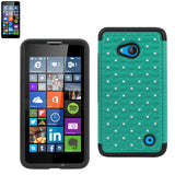 REIKO NOKIA LUMIA 640 HYBRID HEAVY DUTY JEWELRY DIAMOND CASE IN BLACK GREEN