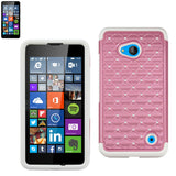 REIKO NOKIA LUMIA 640 HYBRID HEAVY DUTY JEWELRY DIAMOND CASE IN WHITE PINK