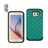 REIKO SAMSUNG GALAXY S6 HYBRID HEAVY DUTY JEWELRY DIAMOND CASE IN BLACK GREEN
