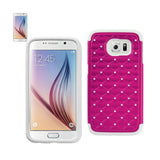 REIKO SAMSUNG GALAXY S6 HYBRID HEAVY DUTY JEWELRY DIAMOND CASE IN WHITE PINK