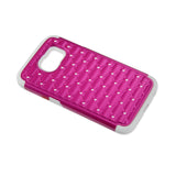 REIKO SAMSUNG GALAXY S6 HYBRID HEAVY DUTY JEWELRY DIAMOND CASE IN WHITE PINK