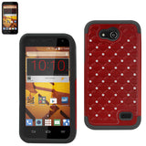 REIKO ZTE SPEED HYBRID HEAVY DUTY JEWELRY DIAMOND CASE IN BLACK RED