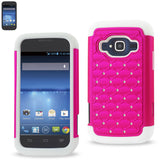REIKO ZTE CONCORD 2 HYBRID HEAVY DUTY JEWELRY DIAMOND CASE IN WHITE HOT PINK