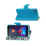 REIKO ALCATEL IDOL 4 WALLET CASE WITH INNER ZEBRA PRINT IN BLUE