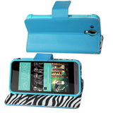 REIKO HTC DESIRE 520 WALLET CASE WITH INNER ZEBRA PRINT IN BLUE