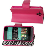 REIKO HTC DESIRE 520 WALLET CASE WITH INNER ZEBRA PRINT IN HOT PINK