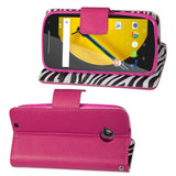 REIKO MOTOROLA MOTO E (2015) 3-IN-1 INTERIOR ZEBRA PATTERN WALLET CASE IN HOT PINK