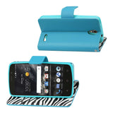 REIKO ZTE MAVEN 2/ CHAPEL/ AVID TRID (Z831) WALLET CASE WITH INNER ZEBRA PRINT IN BLUE