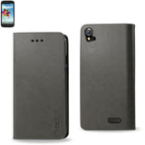REIKO ZTE GRAND X FLIP FOLIO CASE WITH CARD HOLDER IN GRAY