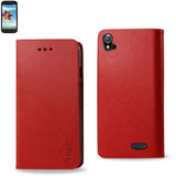 REIKO ZTE GRAND X FLIP FOLIO CASE WITH CARD HOLDER IN RED