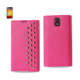 REIKO SAMSUNG GALAXY NOTE 3 STUDS WALLET CASE IN HOT PINK