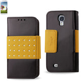 REIKO SAMSUNG GALAXY S4 JEWELRY DIAMOND STUDS BELT WALLET CASE IN BROWN