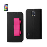 REIKO SAMSUNG GALAXY S5 FLIP FOLIO BOW WALLET CASE IN BLACK HOT PINK