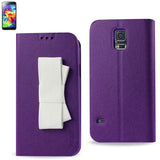 REIKO SAMSUNG GALAXY S5 FLIP FOLIO BOW WALLET CASE IN PURPLE WHITE