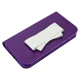 REIKO SAMSUNG GALAXY S5 FLIP FOLIO BOW WALLET CASE IN PURPLE WHITE