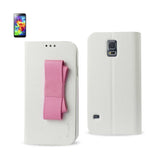 REIKO SAMSUNG GALAXY S5 FLIP FOLIO BOW WALLET CASE IN WHITE PINK