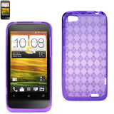 REIKO HTC ONE V JELLY POLYMER DIAMOND HARLEQUIN PATTERN CASE IN PURPLE