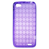 REIKO HTC ONE V JELLY POLYMER DIAMOND HARLEQUIN PATTERN CASE IN PURPLE