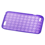 REIKO HTC ONE V JELLY POLYMER DIAMOND HARLEQUIN PATTERN CASE IN PURPLE