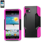 REIKO LG OPTIMUS F3 HYBRID HEAVY DUTY CASE IN HOT PINK BLACK