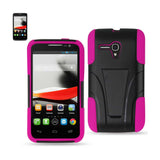 REIKO ALCATEL ONE TOUCH POP STAR 2 HYBRID HEAVY DUTY CASE WITH KICKSTAND IN HOT PINK BLACK